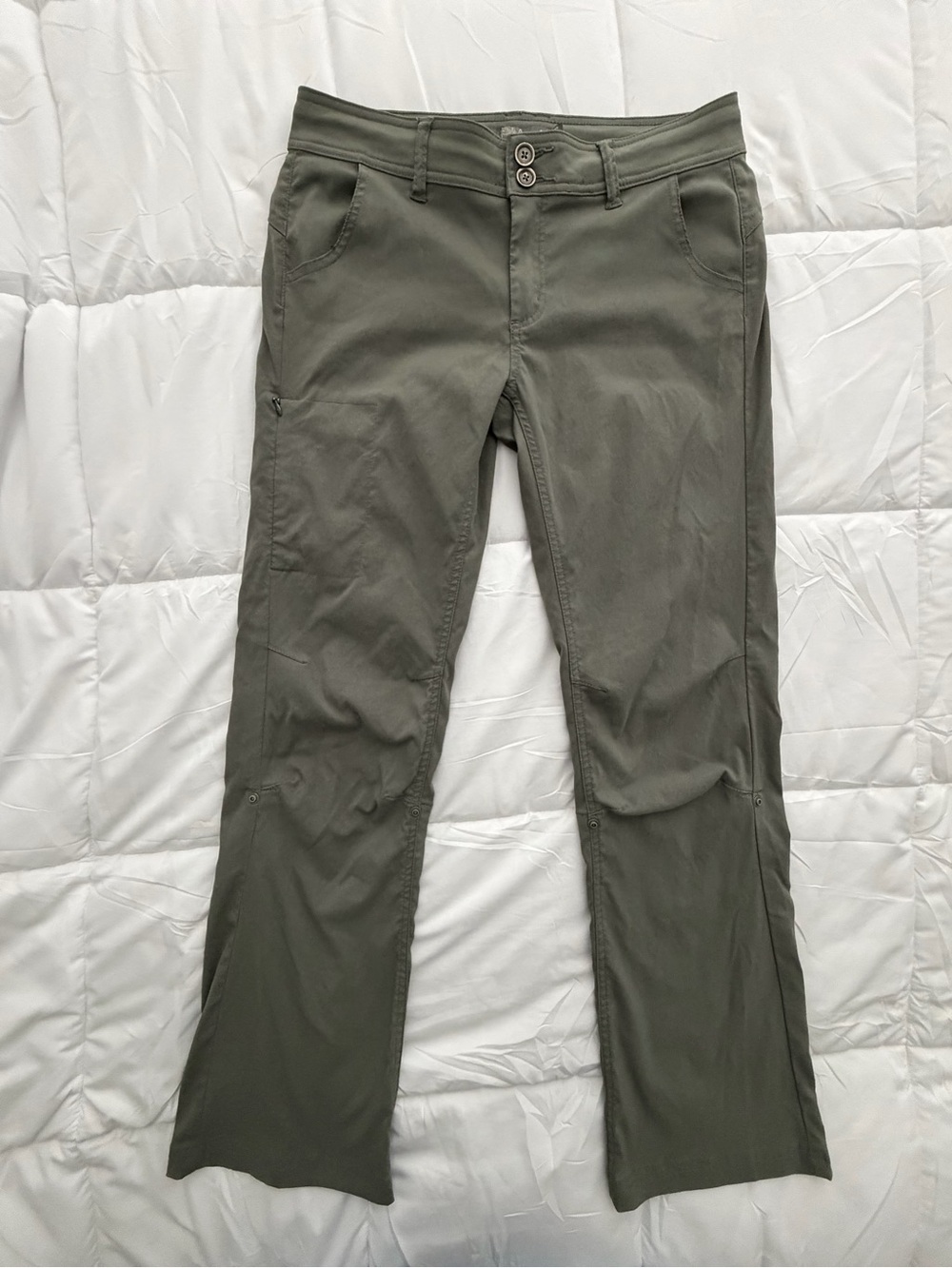 Prana 8 hiking pants Olive green W4HARG113 pockets snap tabs roll up legs